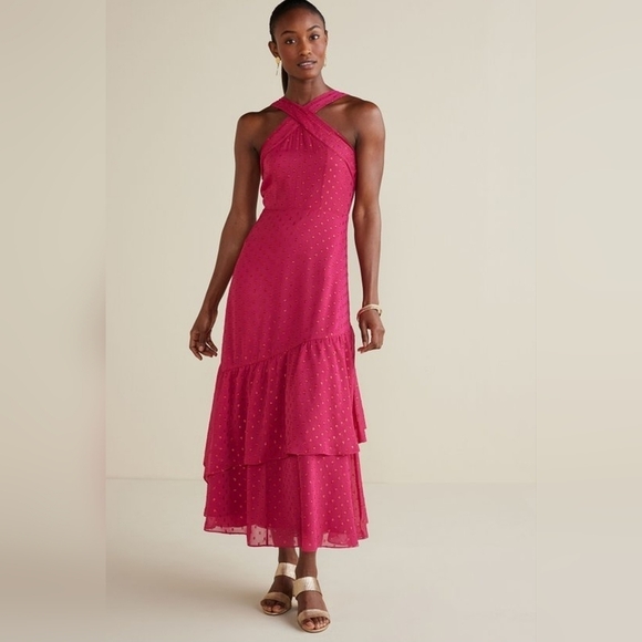 Soft Surroundings Sanna Sparkling Sleeveless Halter Neck Maxi Dress Sangria 10 - Picture 15 of 15